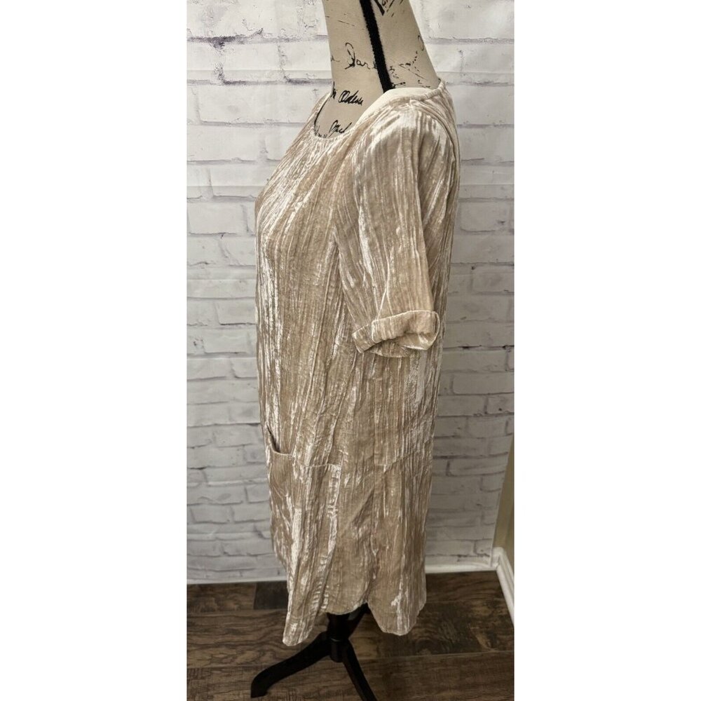 Floreat Anthropologie Crushed Velvet Sheath Dress Size XS Beige Pockets Party - Picture 3 of 11